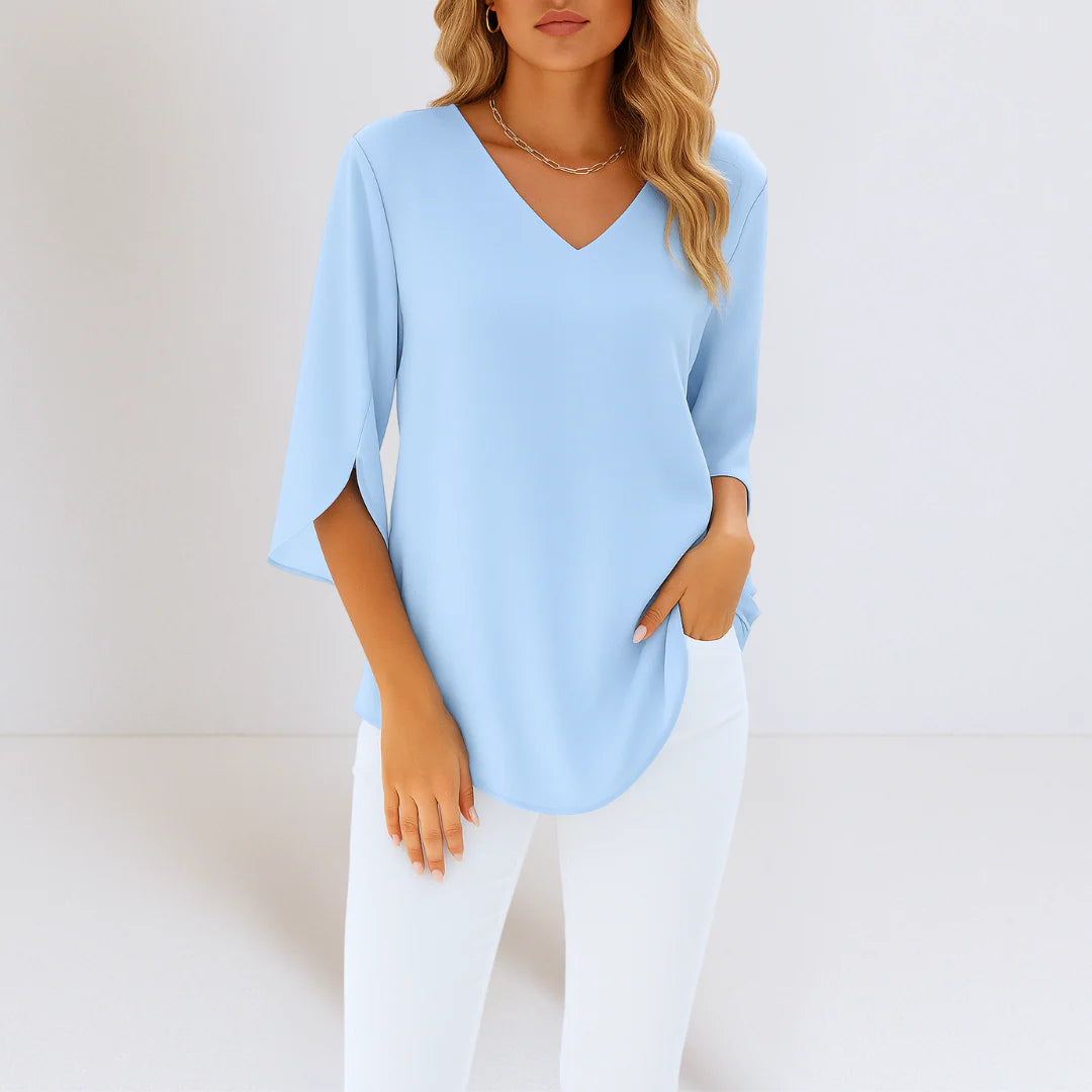 Grace™ | Elegant blouse with V-neckline and slit sleeves
