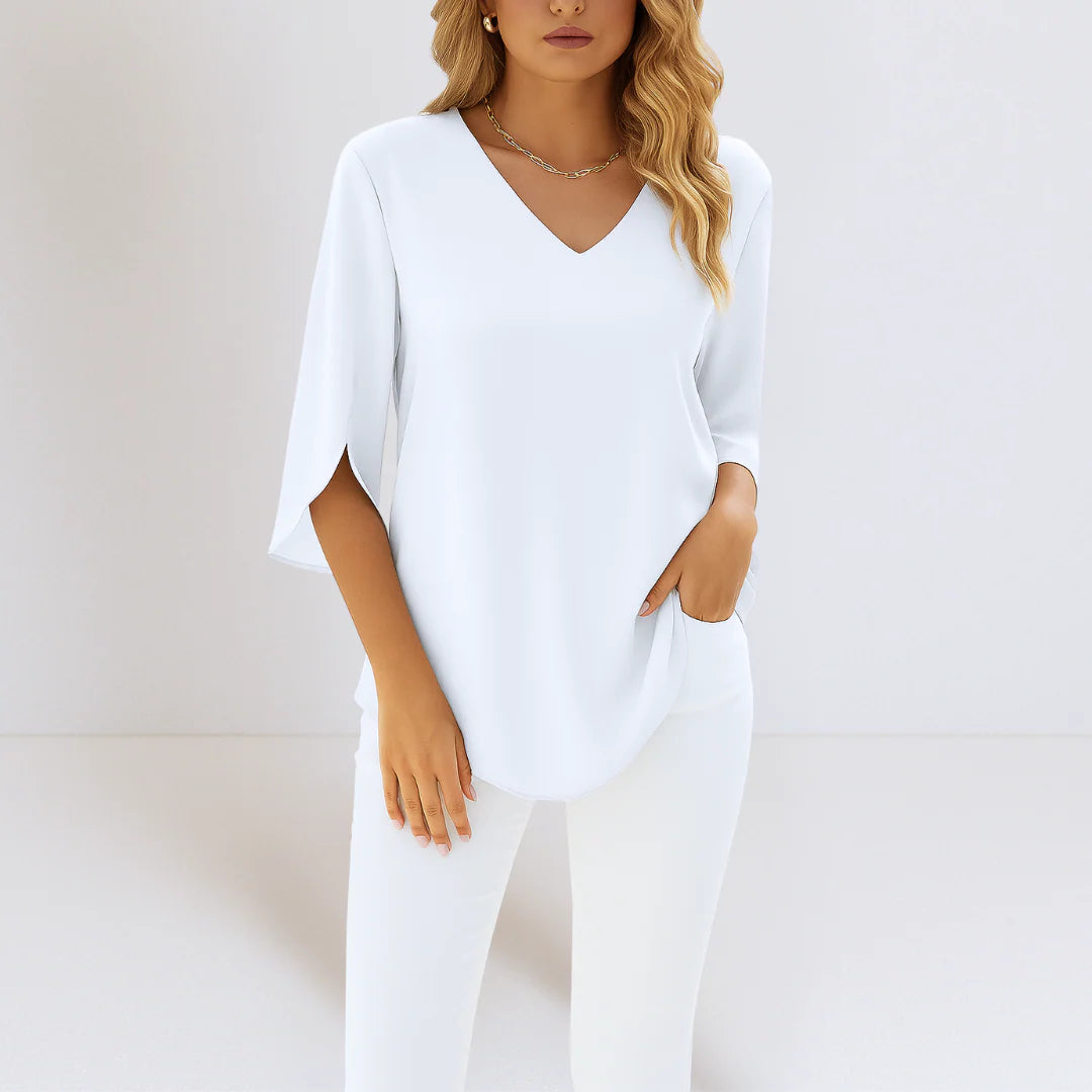 Grace™ | Elegant blouse with V-neckline and slit sleeves