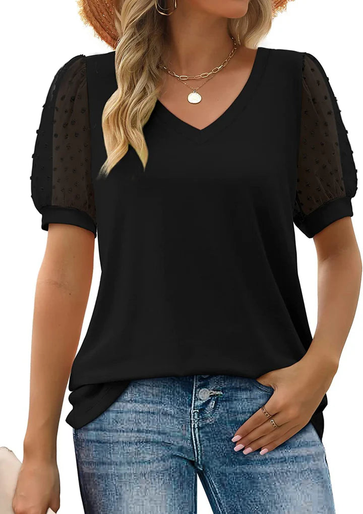 Rema™ | Sheer Sleeve V-Neck Top