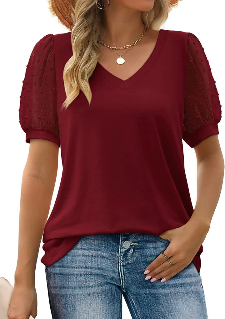 Rema™ | Sheer Sleeve V-Neck Top