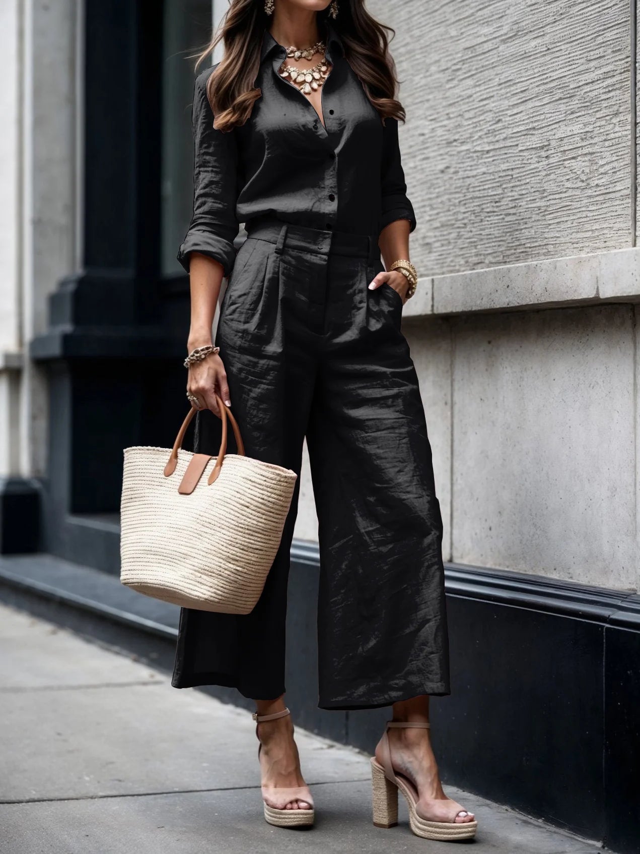 Pola™ | Set consisting of Capri trousers and loose-fitting shirt