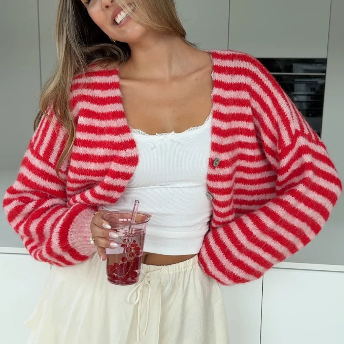 Luna™ | STRIPED COLOR CARDIGAN CHERRY