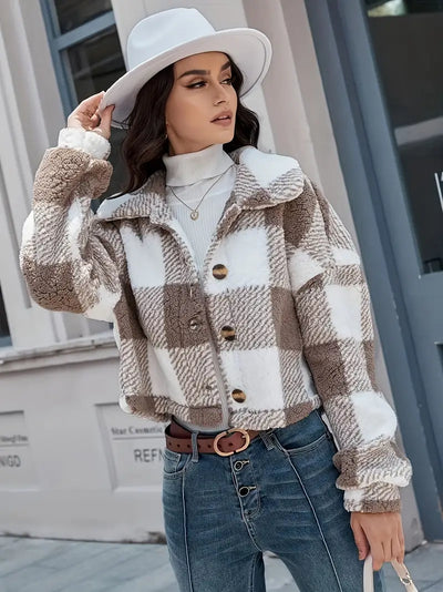 Sarah™ | Teddy Coat With Buttons and Scottish Motif