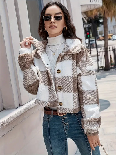 Sarah™ | Teddy Coat With Buttons and Scottish Motif