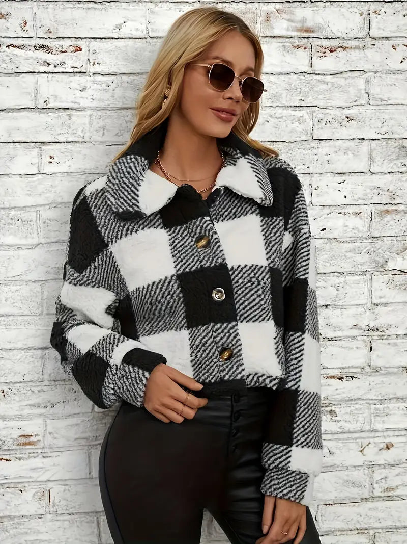 Sarah™ | Teddy Coat With Buttons and Scottish Motif