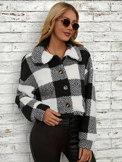 Sarah™ | Teddy Coat With Buttons and Scottish Motif