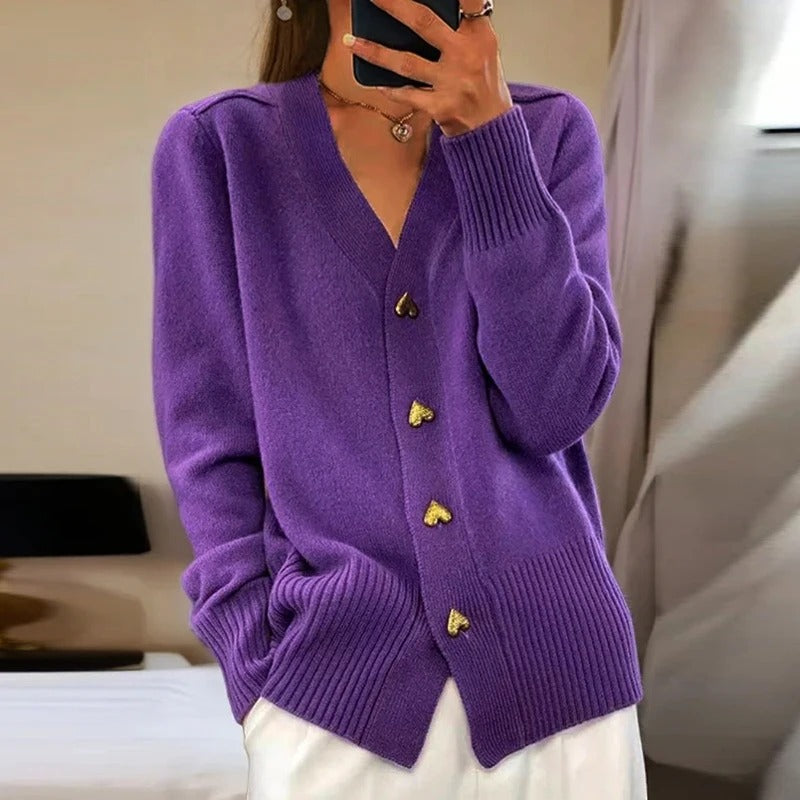 Adele™ | Elegant Heart Button Cardigan